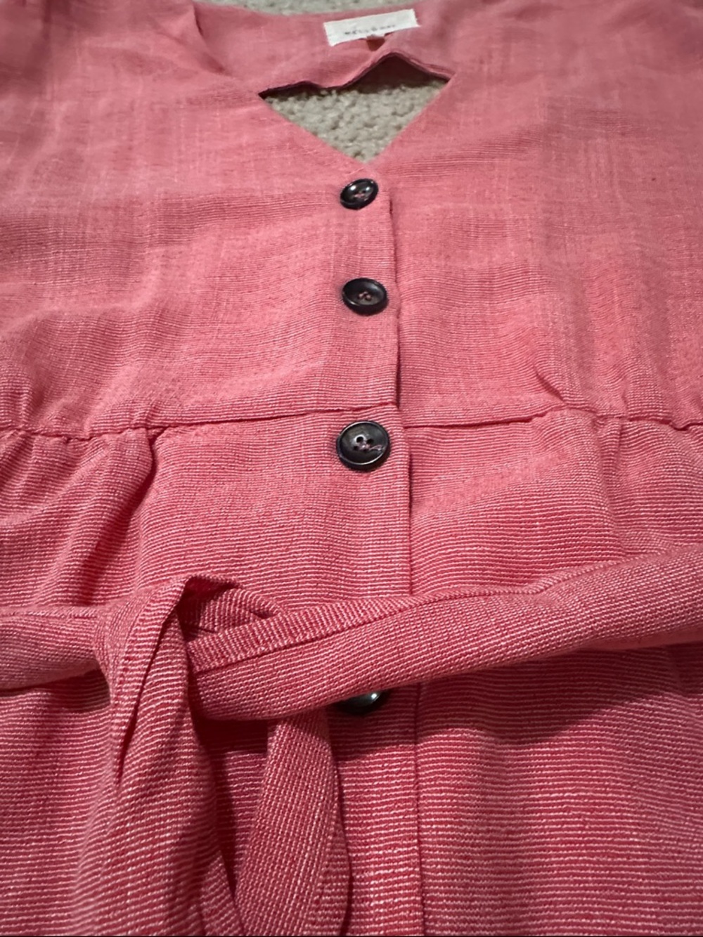 MELLODAY Pink Red Chambray Button-Front Cutout Back Midi Dress with Tie Waist - Picture 6 of 12